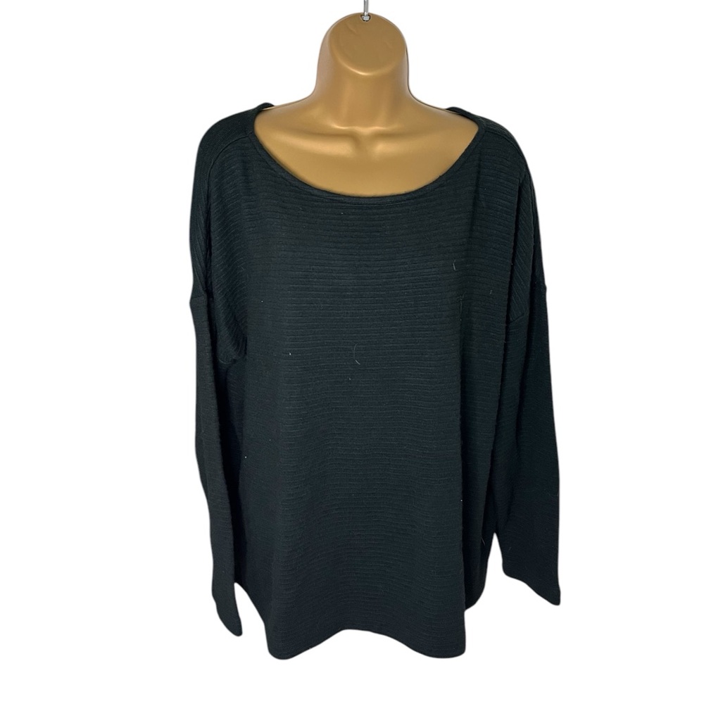 J. Jill Oversized Boxy Ribbed Knit Pullover Drop Shoulder Sweater Dark Green L